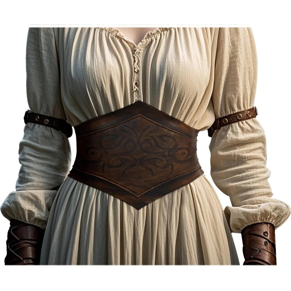 🆕 Women Brown Leather Corset Renaissance Belt Medieval Viking Wide Cinch Belt